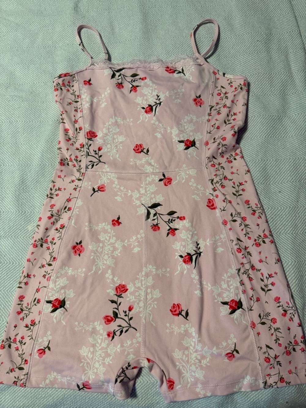 Wild Fable Pink Roses Spaghetti-Strap Lace trim Romper/Unitard